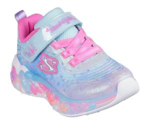 Lauflernschuh SKECHERS "ETERNAL HEART LIGHTS", Baby, Gr. 22, bunt (hellblau, multi), Lederimitat, Textil, Glitzer, Schuhe Lauflernschuh, Blink,-Klettschuh mit Herz-Applikation, Größenschablone zum Dow