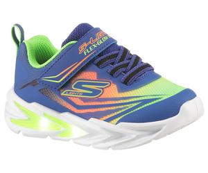 Lauflernschuh SKECHERS "FLEX-GLOW ULTRA LIGHTS", Baby, Gr. 23, bunt (blau, multi), Lederimitat, Textil, kontrastfarbene Details, Schuhe Lauflernschuh, Blink,-Klettschuh zum Schlüpfen, Neon, Größenscha