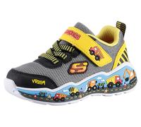 Sneaker SKECHERS "PLAY SCENE", Mädchen, Gr. 21, bunt (grau multifarben), Lederimitat, Mesh, kontrastfarbene Details, Schuhe, Freizeitschuh mit bedruckter Sohle, Größenschablone zum Download (31016569-