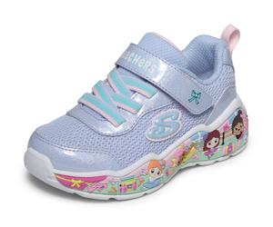 Lauflernschuh SKECHERS "PLAY SCENE-FUN SQUAD", Baby, Gr. 22, hellblau, flieder, Lederimitat, Mesh, kontrastfarbene Details, Schuhe Lauflernschuh, Sneaker mit bunten Motiven verziert, Größenschablone z