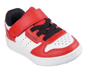 Lauflernschuh SKECHERS "QUICK STREET", Baby, Gr. 26, rot (rot, weiß), Lederimitat, Schuhe Lauflernschuh, Retro Sneaker mit Klettverschluss, Größenschablone zum Download (89064918-26) rot, weiß