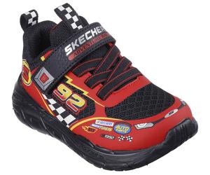 Lauflernschuh SKECHERS "SKECH TRACKS", Baby, Gr. 22, schwarz (schwarz, rot), Lederimitat, Textil, kontrastfarbene Details, Schuhe Lauflernschuh, Sneaker mit vielen coolen Prints, Größenschablone zum D