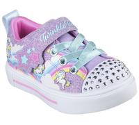 Lauflernschuh SKECHERS "TWINKLE SPARKS - JUMPIN CLOUDS", Baby, Gr. 21, bunt (lavendel, multi), Lederimitat, Synthetik, Glitzer, Schuhe Lauflernschuh, Blink,-Klettschuh mit Nieten, Größenschablone zum