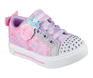 Lauflernschuh SKECHERS "TWINKLE SPARKS LIGHTS", Baby, Gr. 25, bunt (lavendel, multi), Lederimitat, Schuhe Lauflernschuh, Sneaker,Blink,-Klettschuh mit Glitzer, Größenschablone zum Download (56572706-2