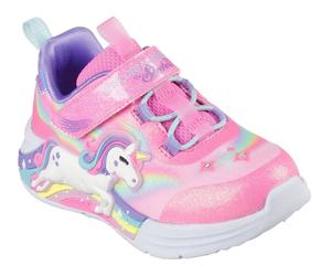Lauflernschuh SKECHERS "UNICORN CHASER LIGHTS", Baby, Gr. 25, bunt (pink, multi), Lederimitat, Textil, Glitzer, Schuhe Lauflernschuh, Babyschuh, Blinkschuh m. Einhornmotiv, Größenschablone zum Downloa