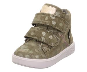 Lauflernschuh SUPERFIT "SUPIES WMS: mittel", Baby, Gr. 25, bunt (khaki, rosa), Leder, Textil, Schuhe Lauflernschuh, Barfußschuh mit zwei Klettverschlüssen, Größenschablone zum Download (29979056-25) k