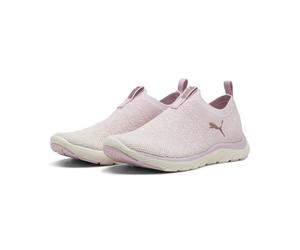 Laufschuh PUMA "Softride Premier Slip-On Strick-Laufschuhe Damen", Damen, Gr. 37,5, weiß (rose mauve warm weiß gold pink metallic), Obermaterial: Synthetik, Textil. Futter: Textil. Innensohle: Textil.
