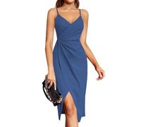 Laughido Cocktailkleid Wickelkleid Partykleid Abendkleid Midikleid Damen Sommerkleid Elegant Festliche Bodycon Hochzeit Ärmellos Spaghettiträger Kleider (Dunstblau, XX-Large)