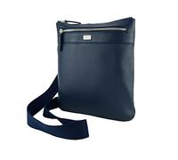 Laura Biagiotti Herren-Handtasche mit verstellbarem Schultergurt, mehrere Taschen aus echtem Leder, Blau Groß 410