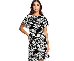 Laura Scott Damen Jersey-Kleid elegantes Sommer-Kleid A-Linie Midi-Kleid 75329162 Schwarz/Beige 32