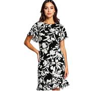 Laura Scott Damen Jersey-Kleid elegantes Sommer-Kleid A-Linie Midi-Kleid 75329162 Schwarz/Beige 34