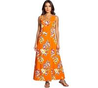 Laura Scott Damen Midi-Kleid ärmelloses Sommerkleid mit Blumendruck Strand-Kleid 94523917 Orange 32