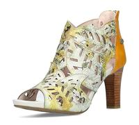 Laura Vita Damen Sandalette Leder Schaft Muster floral Peeptoe Cutout Albane 048, Größe:39 EU, Farbe:Gelb