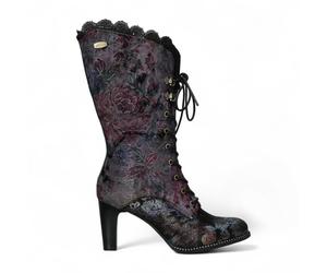 Laura Vita Alcbane 0351 Violet Floral Damen Gothic Viktorianische Lederstiefel mit Absatz EU 38