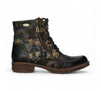 Laura Vita Anita 006 Stiefeletten im Gothic-Victorian-Stil mit Blumenmuster, Leder - Schwarz EU40