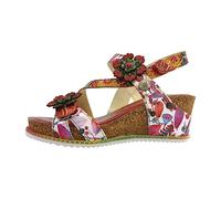 Laura Vita Damen Sandalette Keilabsatz in Korkoptik und Blumenmuster Bonito 27, Größe:38 EU, Farbe:Rot
