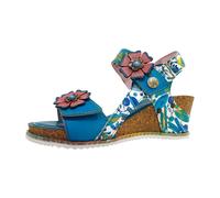 Laura Vita Damen Sandalette Bonito – Boho Blumenmuster, Keilabsatz – Türkis Größe 40 EU