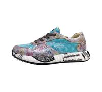 Laura Vita Damen Sneaker Leder Mehrfarbig florales Muster und Schrift Burton 05, Größe:37 EU, Farbe:Türkis