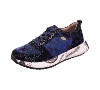 Laura Vita Damen Sneaker Blumen Muster und Schriftzug auf dem Plateau Burton 38, Größe:40 EU, Farbe:Blau
