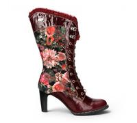 Laura Vita Damen Alcbane 0351 Gothic Victorian Schnürstiefel mit Blumenmuster und violettem Lederabsatz - Wadenlanger Vintage-Spitzenbesatz, Hoher Stilettoabsatz