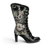 Laura Vita Damen Alcbane 0351 Gothic Victorian Schnürstiefel mit Blumenmuster und violettem Lederabsatz - Wadenlanger Vintage-Spitzenbesatz, Hoher Stilettoabsatz