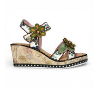 Laura Vita Damen Ballon 08 Beige Espadrille-Sandalen aus Leder mit Keilabsatz und Blumenmuster EU40