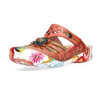 Laura Vita Damen Clog Leder mit Cut-Outs und floralem Muster Beczierso 61, Größe:38 EU, Farbe:Rot
