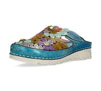 Laura Vita Damen Clog Leder mit floralem Muster und Nieten Dorry 22, Größe:38 EU, Farbe:Blau