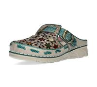 Laura Vita Damen Clog mit Cut-Outs und ornamentalem Muster Dorry 01, Größe:39 EU, Farbe:Türkis