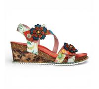 Laura Vita Damen-Espadrilles „Bonito 32“ aus orangefarbenem Leder mit Blumenmuster und Keilabsatz EU 38