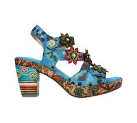 Laura Vita Damen-Espadrilles Nellao 33 aus blauem Leder mit Blumenmuster und Keilabsatz