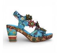 Laura Vita Damen-Espadrilles Nellao 33 aus blauem Leder mit Blumenmuster und Keilabsatz EU 37