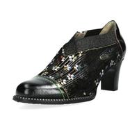 Laura Vita Damen Hochfrontpumps mit Blumenmuster und Ziernähten Elcodieo 42, Größe:41 EU, Farbe:Schwarz