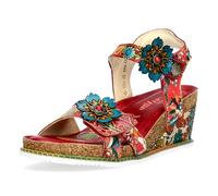 Laura Vita Damen Keilsandalette floral Blumenmuster Blütenapplikation Bonito 13, Größe:37 EU, Farbe:Rot