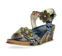 Laura Vita Damen Keilsandalette floral Blumenmuster Blütenapplikation Bonito 13, Größe:40 EU, Farbe:Blau