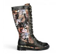 Laura Vita Damen-Maroon-Gothic-Floral-Schwarze Leder-Knie-Schnürstiefel - Incaso-50 EU 38