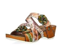 Laura Vita Damen Pantolette aus Leder mit Blumenmuster und Keilabsatz Daphneo 01, Größe:39 EU, Farbe:Orange