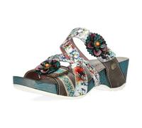 Laura Vita Damen Pantolette aus Leder mit Blumenmuster und Keilabsatz Daphneo 01, Größe:39 EU, Farbe:Grau