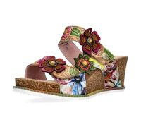 Laura Vita Damen Pantolette Blütenapplikation Keilabsatz in Korkoptik Bonito 31, Größe:39 EU, Farbe:Beige