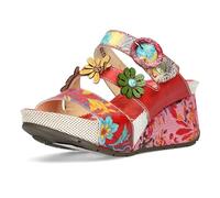 Laura Vita Damen Pantolette Blumen Keilabsatz Sabot Barry 05, Größe:39 EU, Farbe:Rot