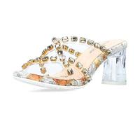 Laura Vita Damen Pantolette durchsichtiger Absatz Strasssteine JACBO-23, Größe:39 EU, Farbe:Gold