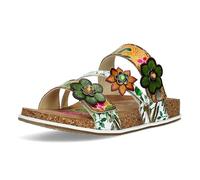 Laura Vita Damen Pantolette floral Gemustert Blumen mit Perlen Nieten Brcyano 16, Größe:40 EU, Farbe:Gelb