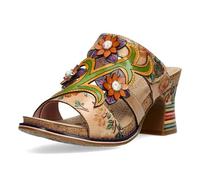 Laura Vita Damen Pantolette Leder Hochfront mit Blumenmuster Decbyo 13, Größe:38 EU, Farbe:Beige