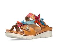 Laura Vita Damen Pantolette Leder mit Blumenmuster Sohle mit Keilabsatz Dorry 19, Größe:39 EU, Farbe:Braun