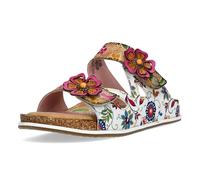 Laura Vita Damen-Sandalen Brcyano 32, weiß, mit Blumenmuster, aus Leder, Riemchen US 39