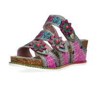 Laura Vita Damen Pantolette mit Kroko Prägung und Blumenmuster Bonito 42, Größe:38 EU, Farbe:Grau
