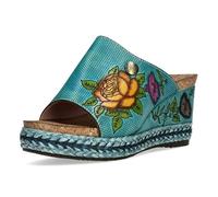 Laura Vita Damen Pantolette Plateau Espadrille mit Rosen Prägung Facyo 71, Größe:37 EU, Farbe:Türkis