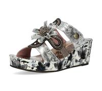 Laura Vita Damen Pantolette Plateau und Keilabsatz mit Blumenmuster Facdiao 03, Größe:40 EU, Farbe:Grau