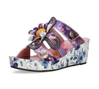 Laura Vita Damen Pantolette Plateau und Keilabsatz mit Blumenmuster Facdiao 03, Größe:40 EU, Farbe:Violett