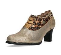 Laura Vita Damen Pumps Leder Schnürpumps mit Blumenmuster Elcodieo 231, Größe:39 EU, Farbe:Gold